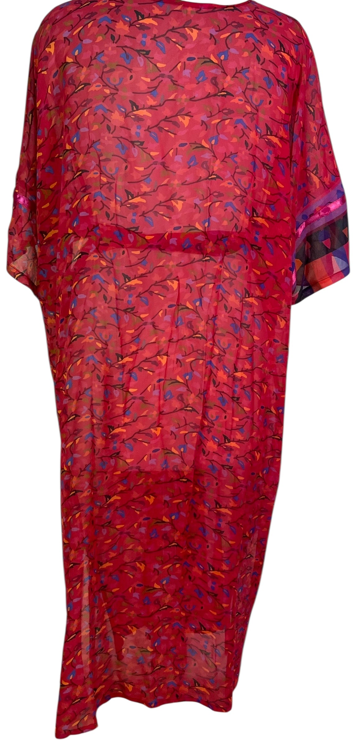 PRG6811 Sheer Avatar Long Pure Silk Kimono Sleeved Duster with Belt