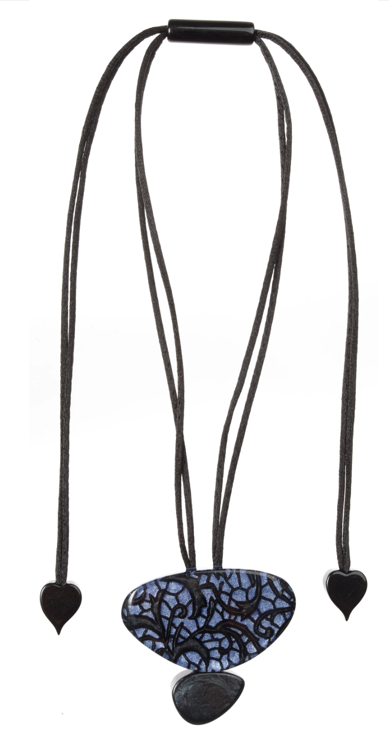 Winter Periwinkle Blue Peace 2 Bead Pendant with Adjustable Cord Necklace