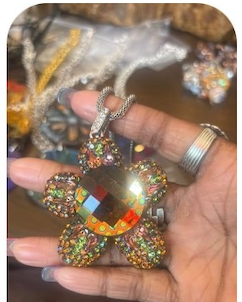 Dalmatian Swarovski Crystal Flower Pendant