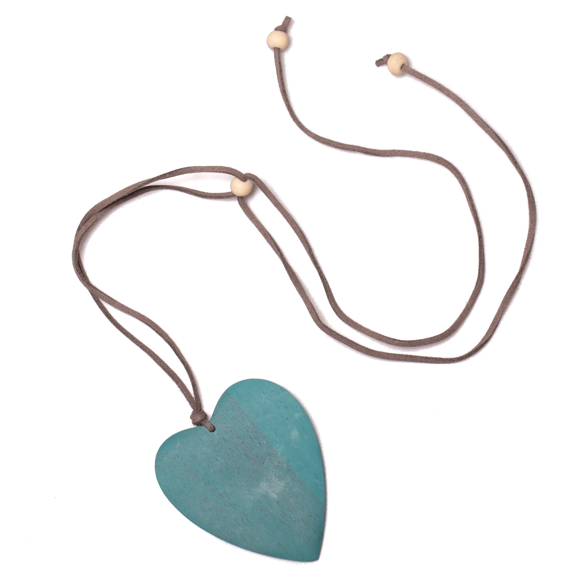 Teal Tinted Wooden Heart Necklace