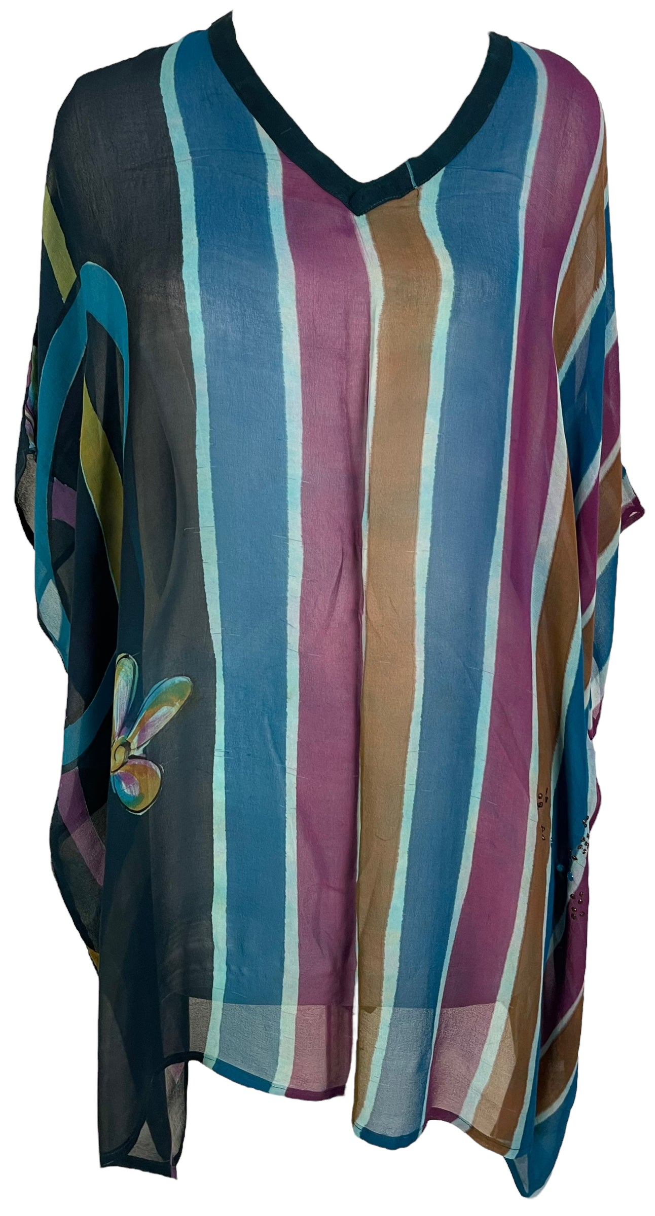 PRG6142 Sheer Wabi Sabi Pure Silk Short Kaftan Tunic without Slits