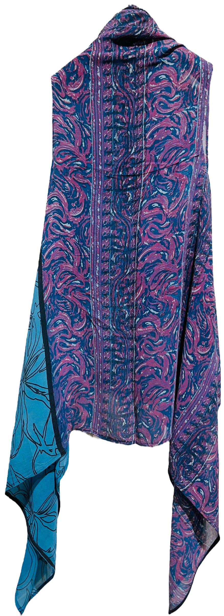 SOLD PRG3598 Sheer Avatar Pure Silk Versatile Vest by sariKNOTsari – Handmade ethical Vest from sariKNOTsari using upcycled silk. Designed in Canada for travel and slow fashion, loved from Toronto to LA to Sydney. Featuring Zsiska, Bryn Walker and Artisan Leather coats by Rejean Pepin, Pepin designs
