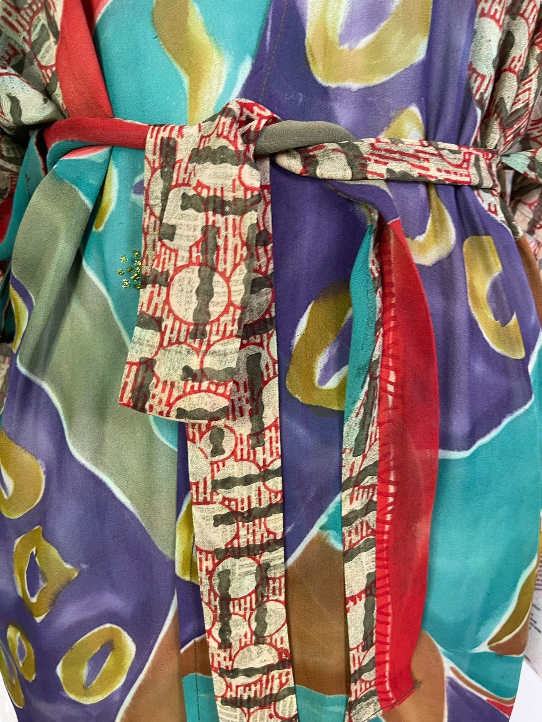 PRG6784 Sheer Avatar Long Pure Silk Kimono Sleeved Duster with Belt