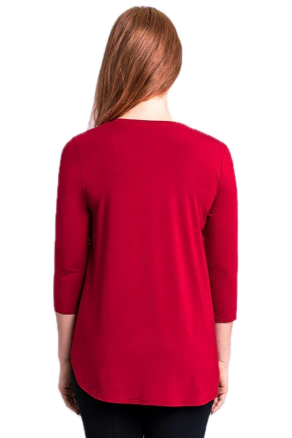 Jazz 3/4 Sleeve Lipstick Bamboo Top by Blue Sky Clothing Co – Handmade ethical Longer Sleeve Top from sariKNOTsari using upcycled silk. Designed in Canada for travel and slow fashion, loved from Toronto to LA to Sydney.