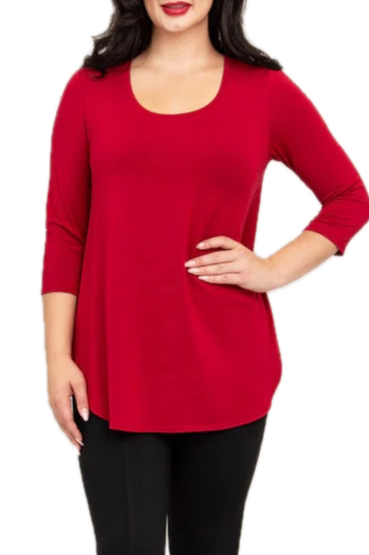 Jazz 3/4 Sleeve Lipstick Bamboo Top by Blue Sky Clothing Co – Handmade ethical Longer Sleeve Top from sariKNOTsari using upcycled silk. Designed in Canada for travel and slow fashion, loved from Toronto to LA to Sydney.
