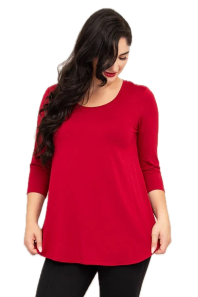 Jazz 3/4 Sleeve Lipstick Bamboo Top by Blue Sky Clothing Co – Handmade ethical Longer Sleeve Top from sariKNOTsari using upcycled silk. Designed in Canada for travel and slow fashion, loved from Toronto to LA to Sydney.