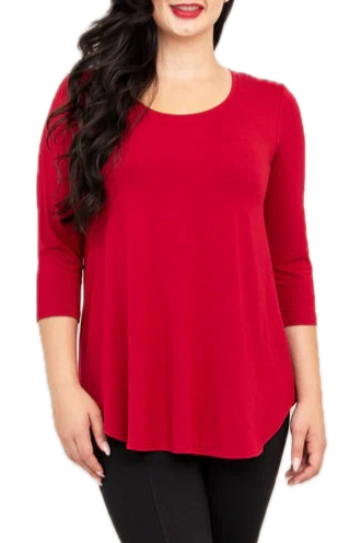 Jazz 3/4 Sleeve Lipstick Bamboo Top by Blue Sky Clothing Co – Handmade ethical Longer Sleeve Top from sariKNOTsari using upcycled silk. Designed in Canada for travel and slow fashion, loved from Toronto to LA to Sydney.