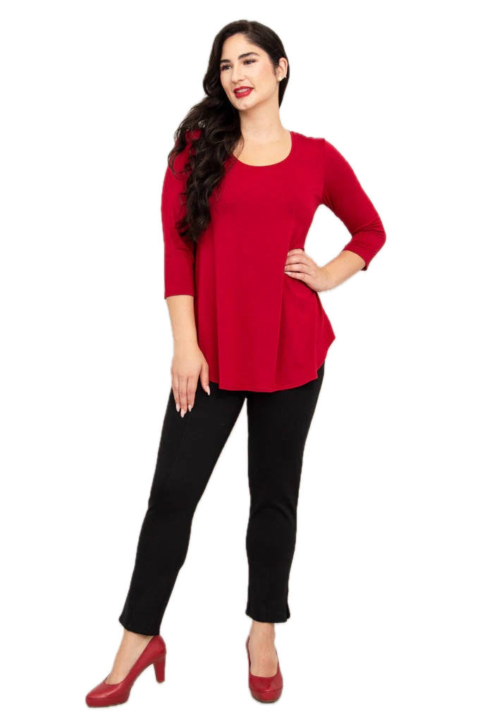 Jazz 3/4 Sleeve Lipstick Bamboo Top by Blue Sky Clothing Co – Handmade ethical Longer Sleeve Top from sariKNOTsari using upcycled silk. Designed in Canada for travel and slow fashion, loved from Toronto to LA to Sydney.