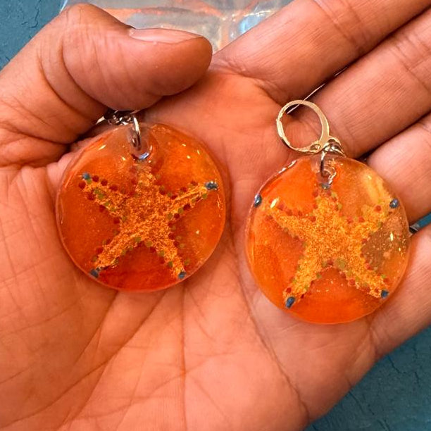 Gold Starfish Silk in Resin Earrings