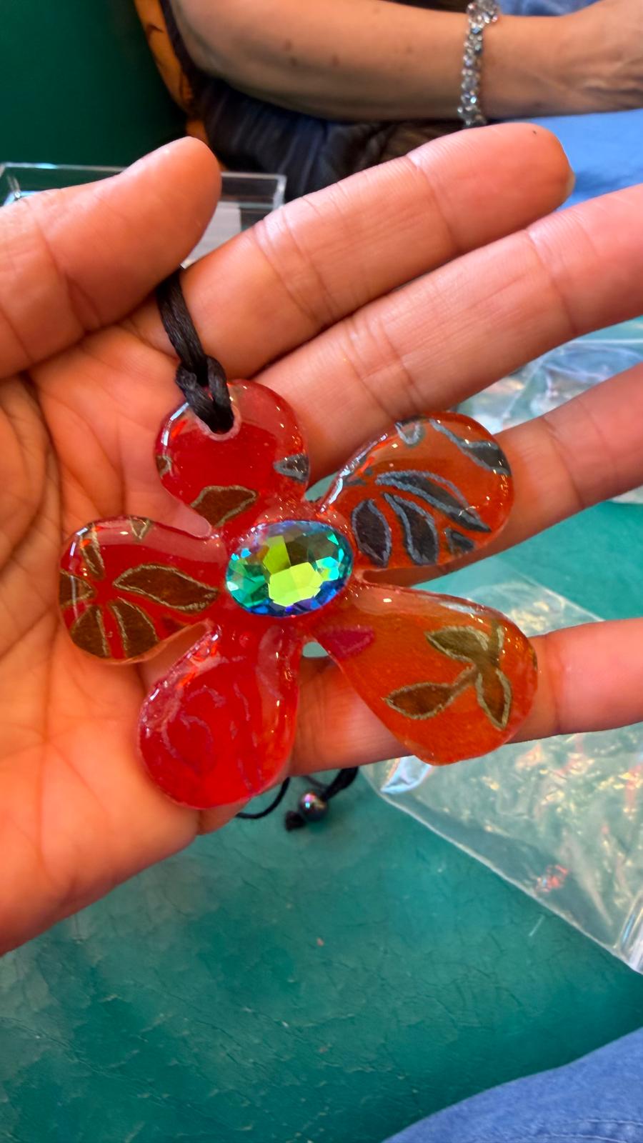 Red Silk Flower Pendant