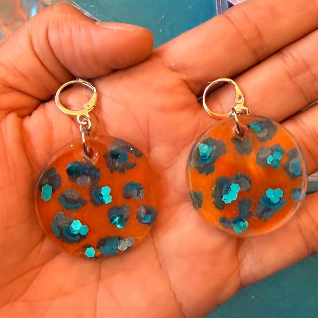 Yellow Leopard Silk in Resin Earrings