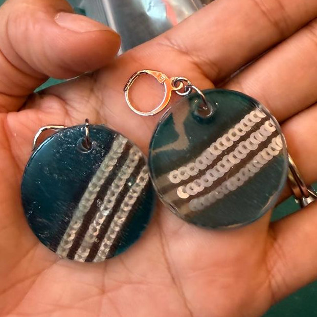 Blue Sequin Silk in Resin Earrings
