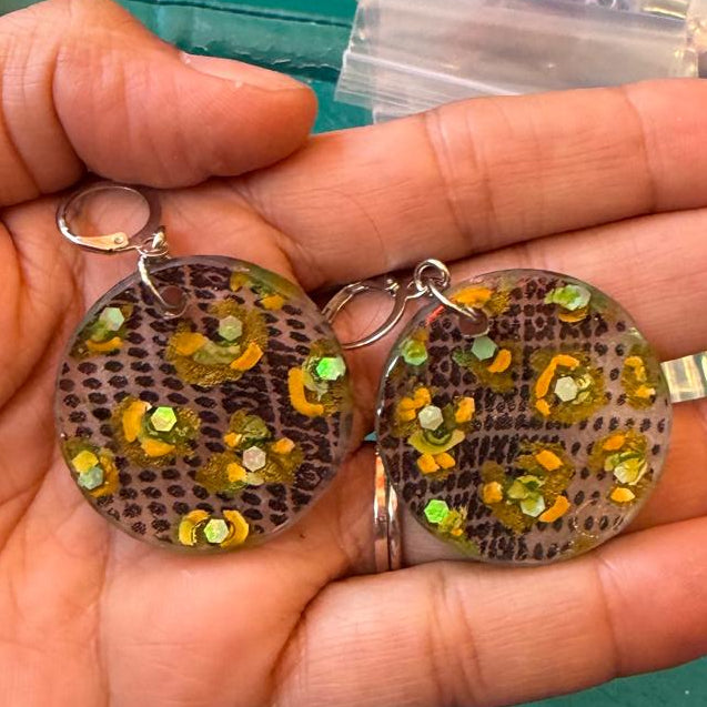 Chartreuse Leopard Silk in Resin Earrings