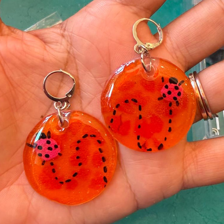 Ladybug's Journey in Resin Earrings