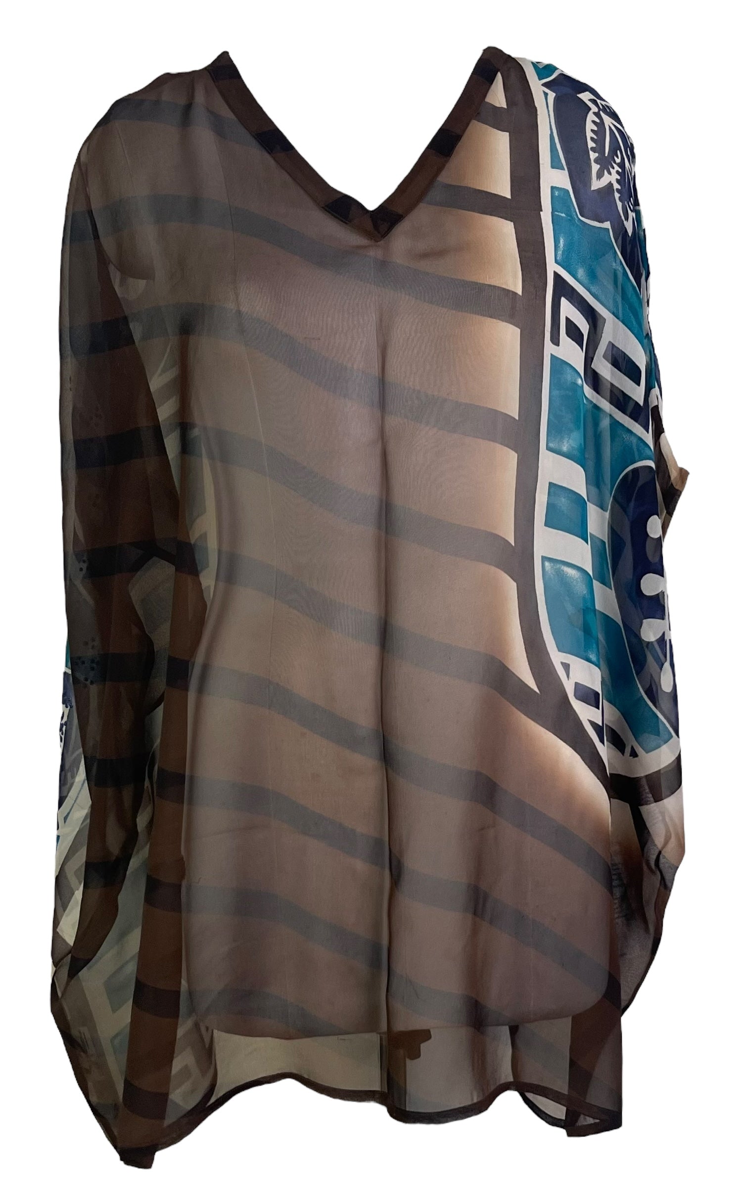 PRG7182 Sheer Wabi Sabi Pure Silk Short Kaftan Tunic without Slits