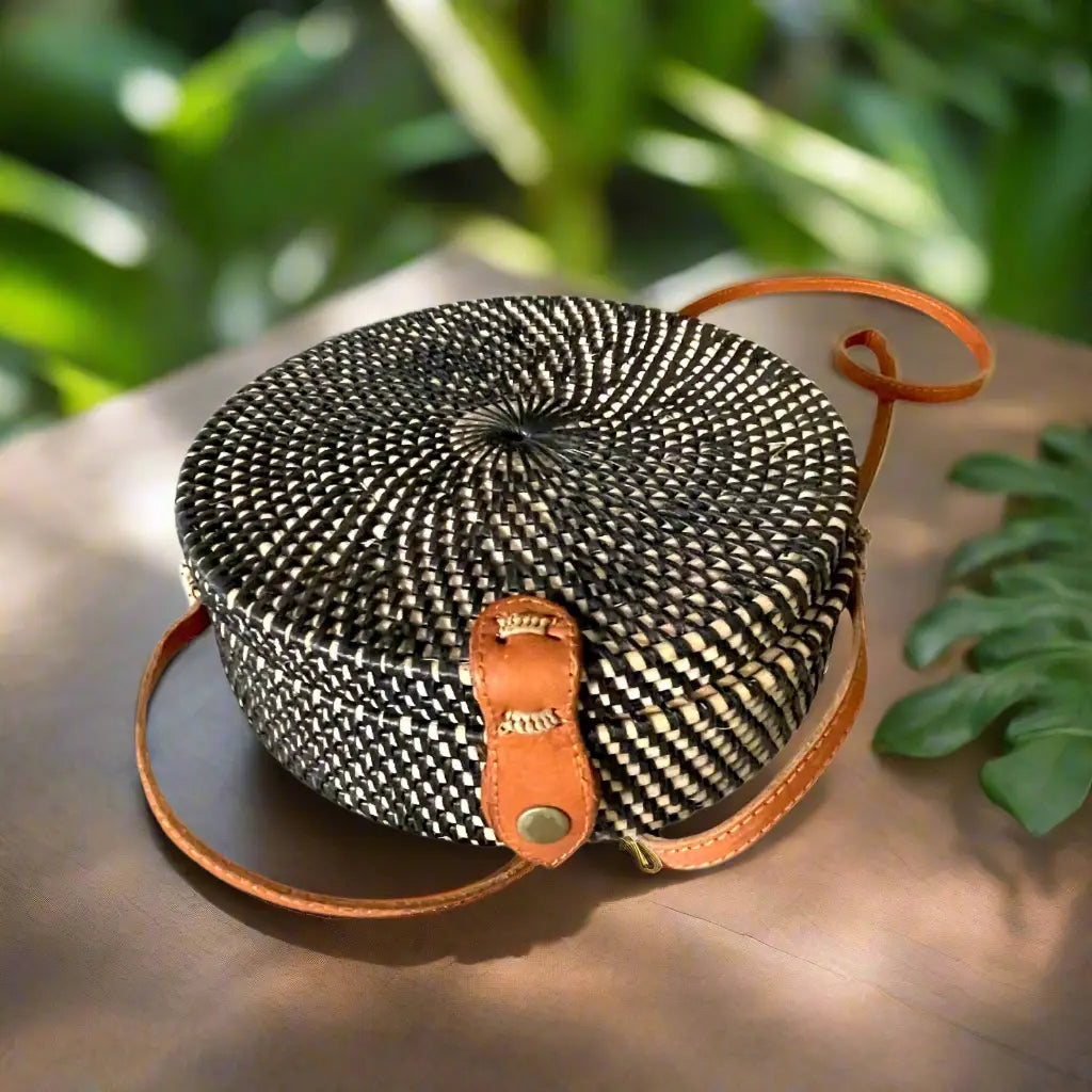 Black Round Rattan Purse