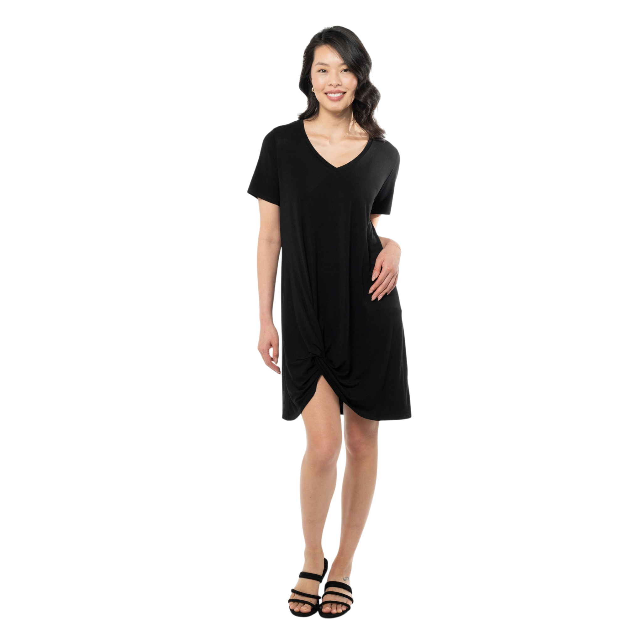 Lilah Twist Knot Bamboo T-shirt Dress - Black