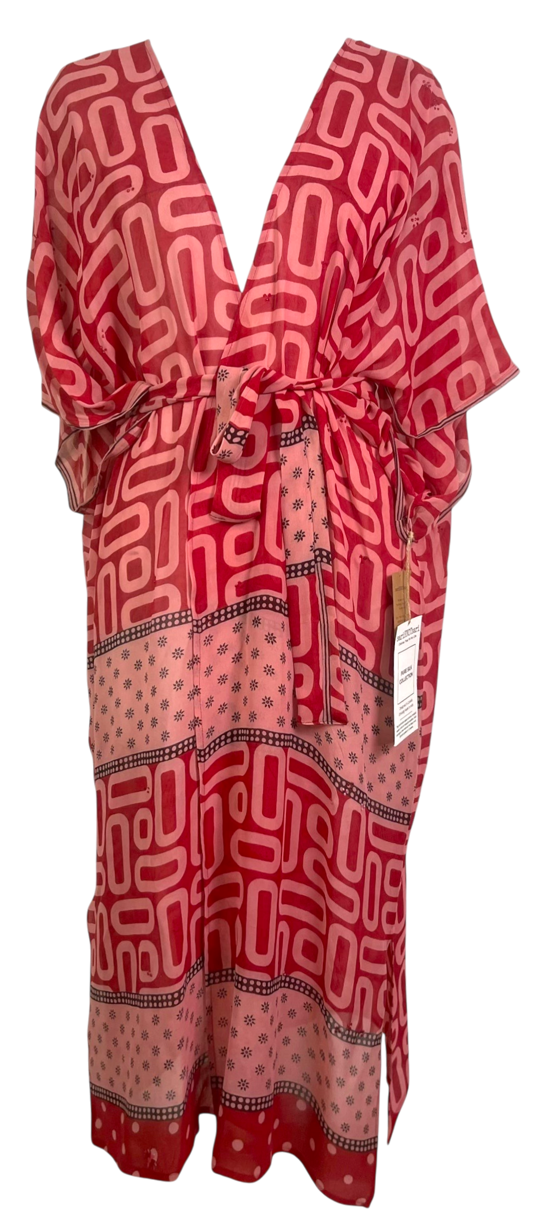 PRG8868 Sheer Wabi Sabi Pure Silk Kimono Sleeved Duster with Belt