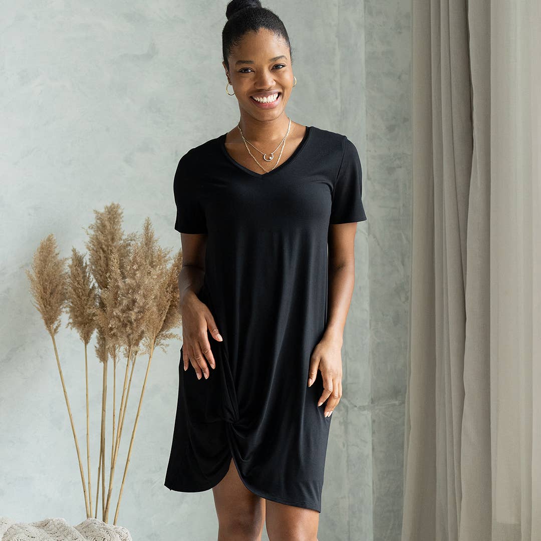 Lilah Twist Knot Bamboo T-shirt Dress - Black