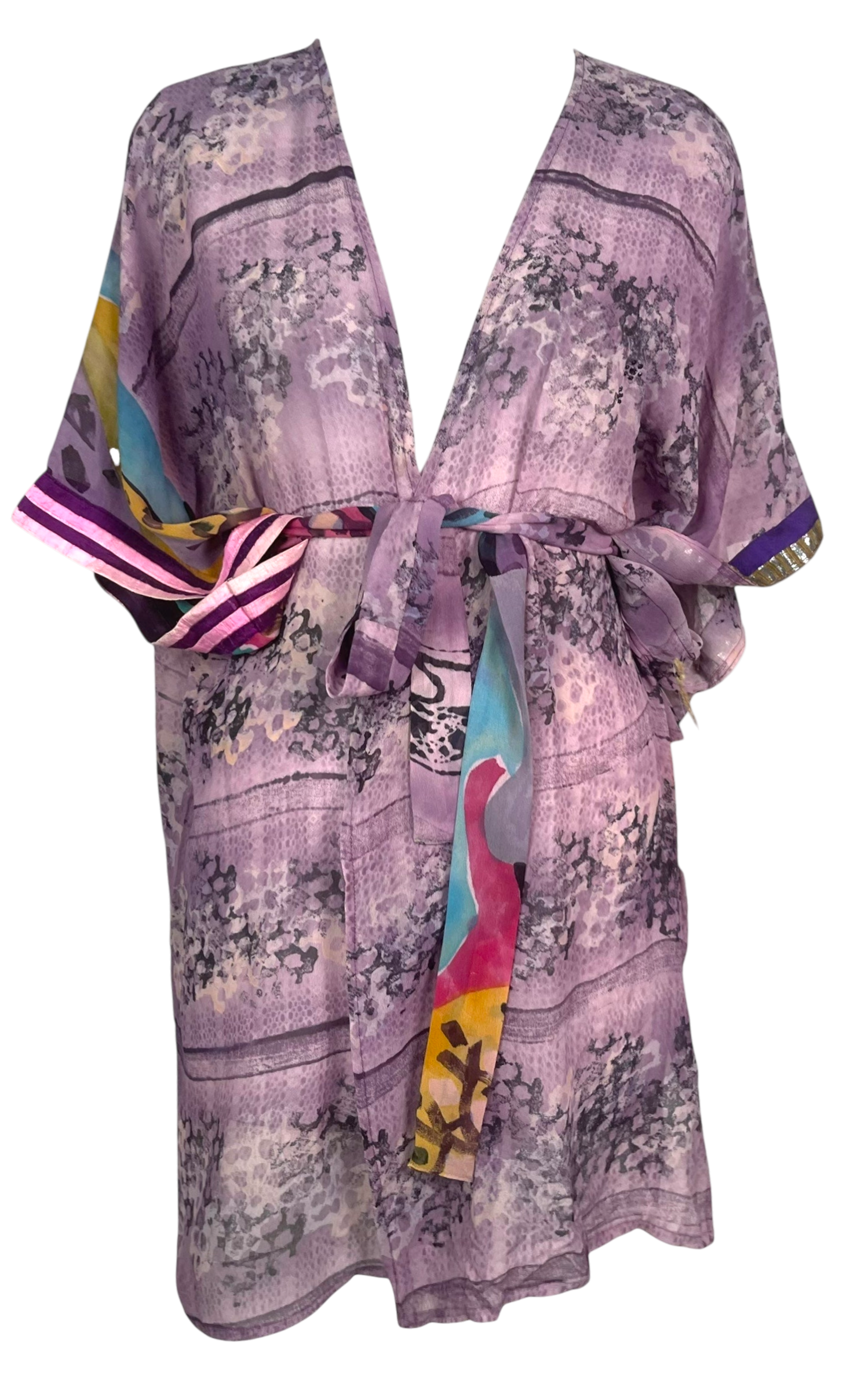 PRG8516 Sheer Wabi Sabi Pure Silk Kimono-Sleeved Jacket with Belt