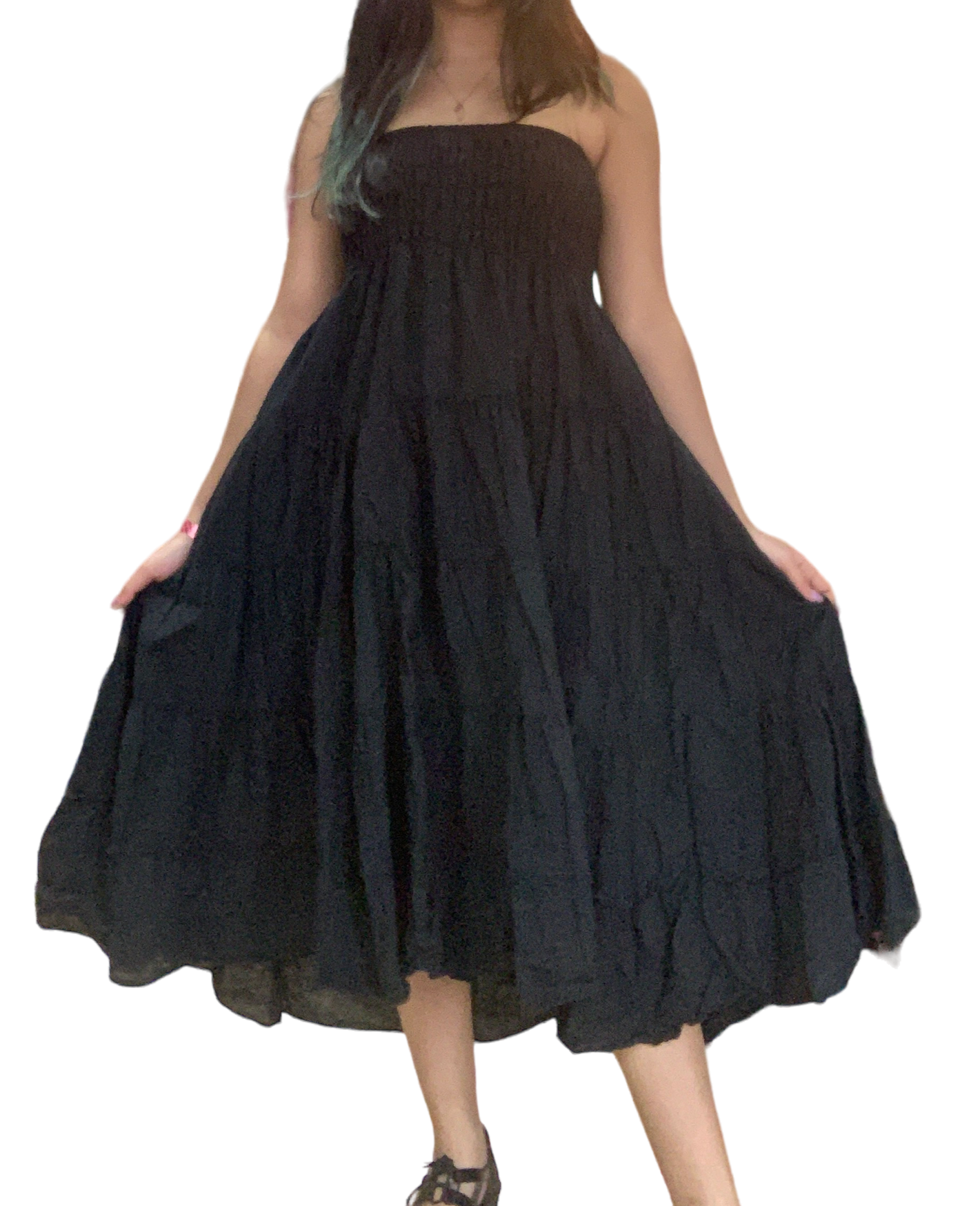 Black Cotton Voile Tiered Skirt