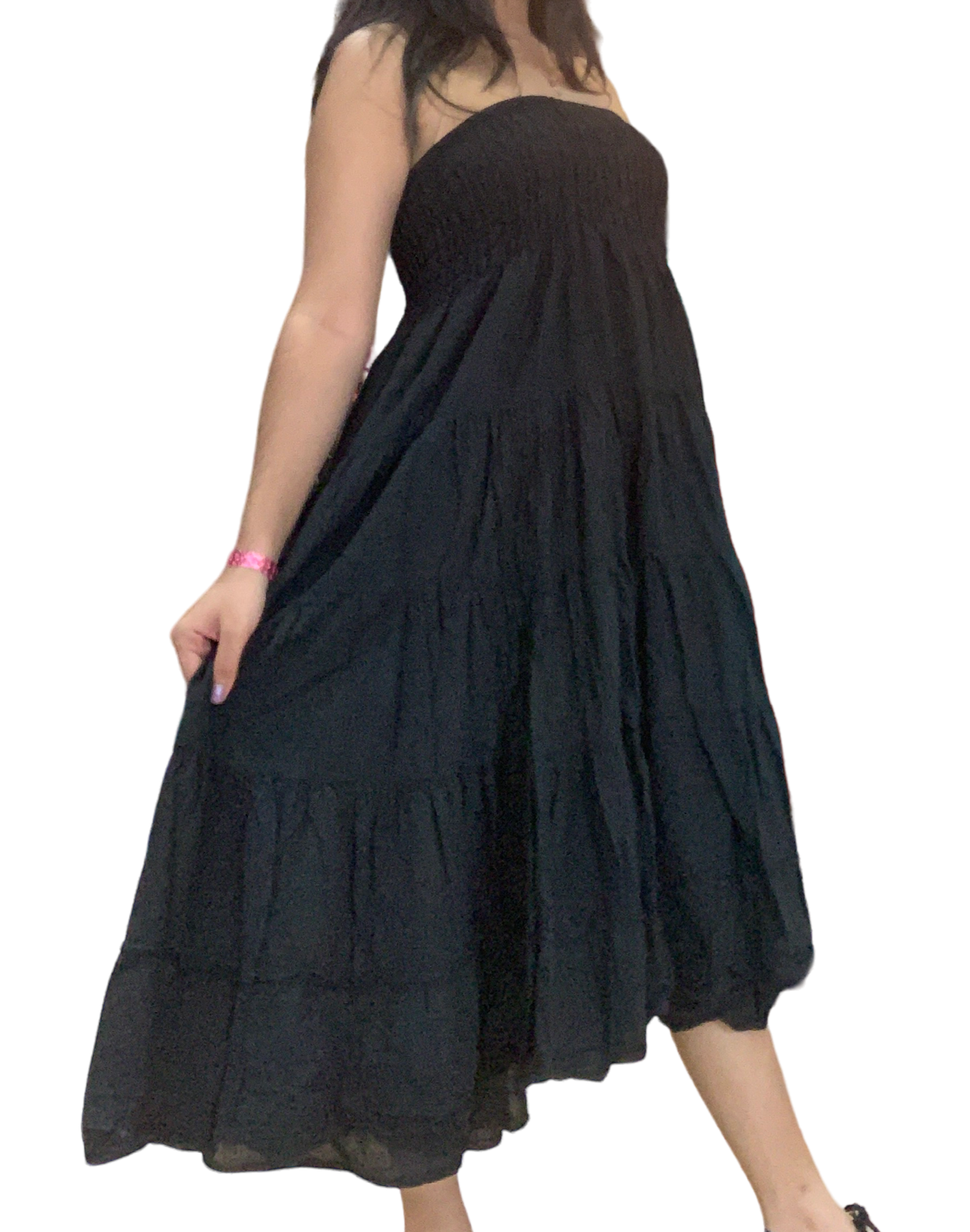 Black Cotton Voile Tiered Skirt by Creative Design – Handmade ethical Pants/Skirt from sariKNOTsari using upcycled silk. Designed in Canada for travel and slow fashion, loved from Toronto to LA to Sydney.