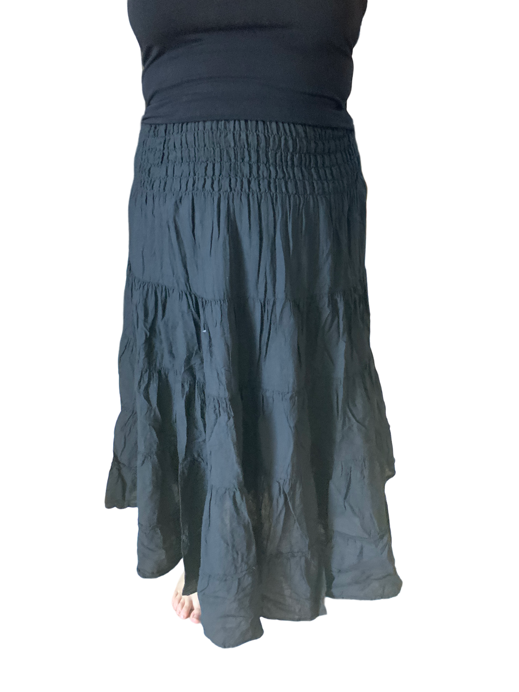 Black Cotton Voile Tiered Skirt