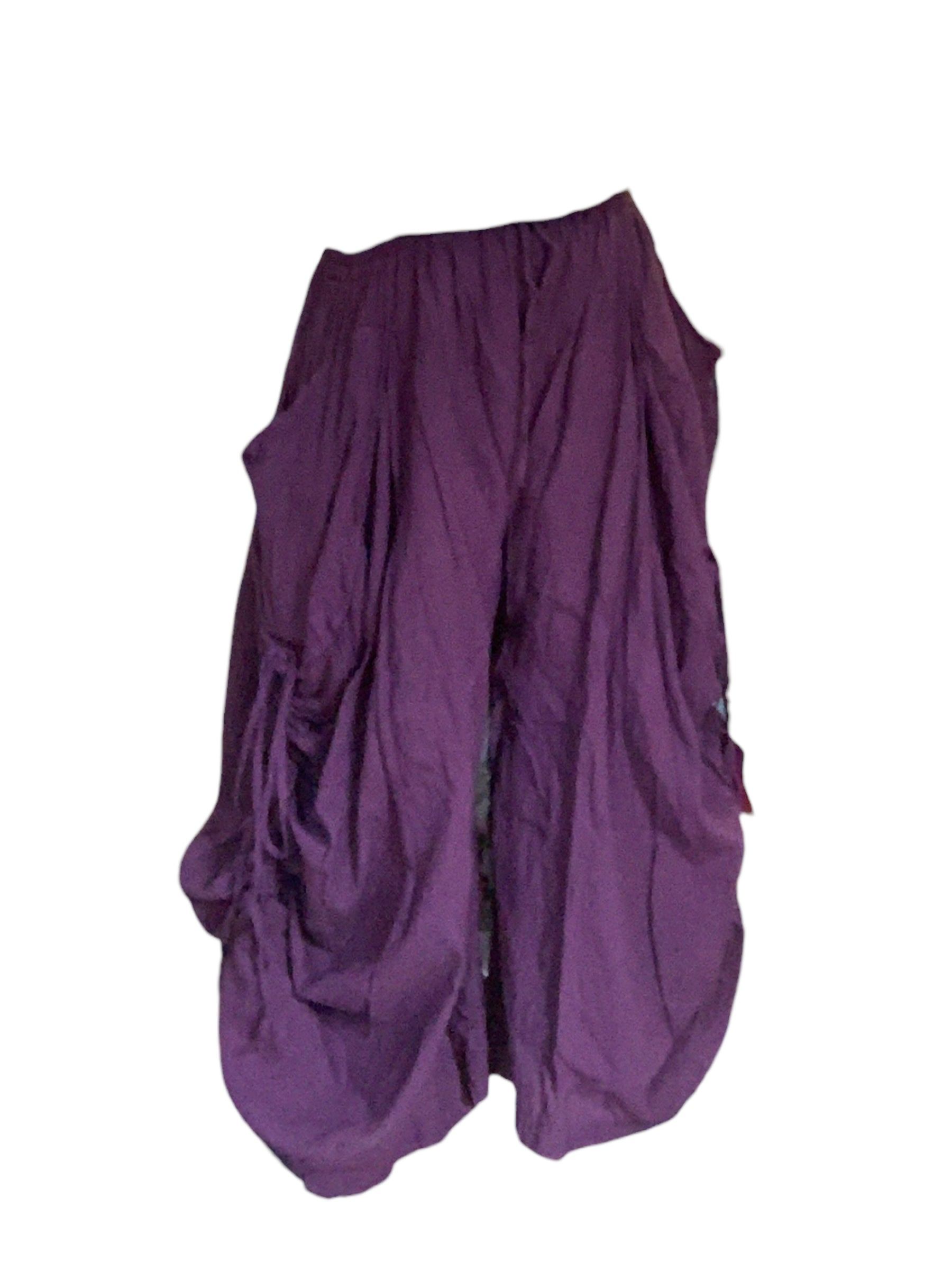 Purple Cotton Voile Tashi Versatile Pants/Skirt by Creative Design – Handmade ethical Pants/Skirt from sariKNOTsari using upcycled silk. Designed in Canada for travel and slow fashion, loved from Toronto to LA to Sydney. Featuring Zsiska, Bryn Walker and Artisan Leather coats by Rejean Pepin, Pepin designs