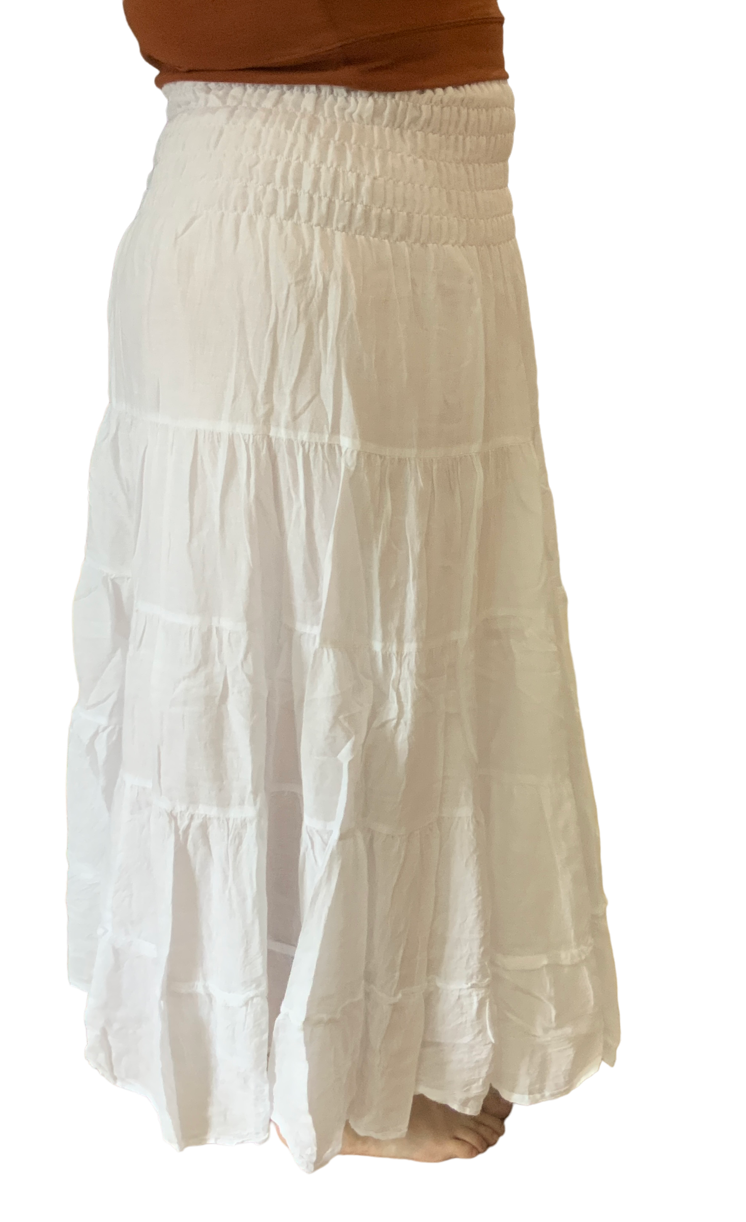 White Cotton Voile Tiered Skirt