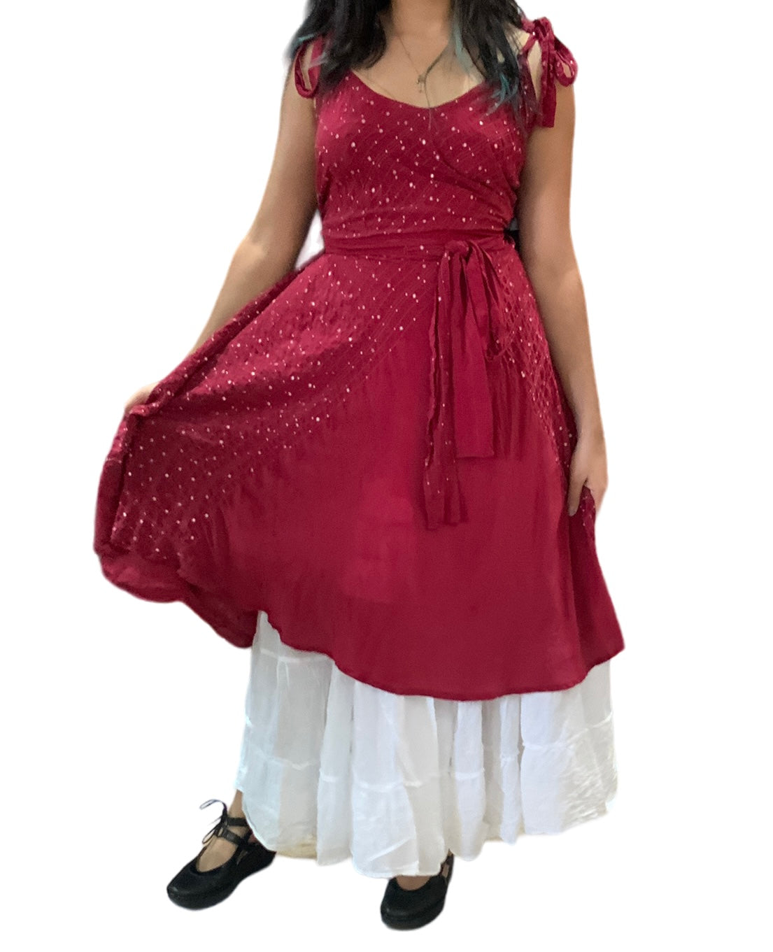Black Cotton Voile Tiered Skirt by Creative Design – Handmade ethical Pants/Skirt from sariKNOTsari using upcycled silk. Designed in Canada for travel and slow fashion, loved from Toronto to LA to Sydney.
