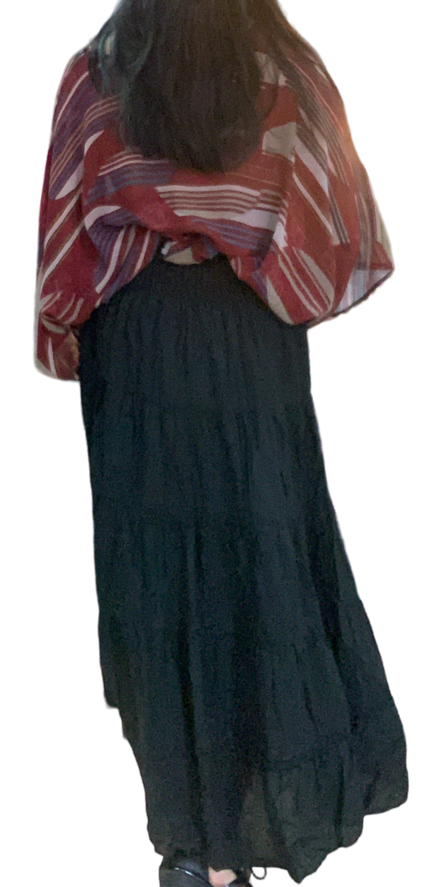 Black Cotton Voile Tiered Skirt by Creative Design – Handmade ethical Pants/Skirt from sariKNOTsari using upcycled silk. Designed in Canada for travel and slow fashion, loved from Toronto to LA to Sydney.