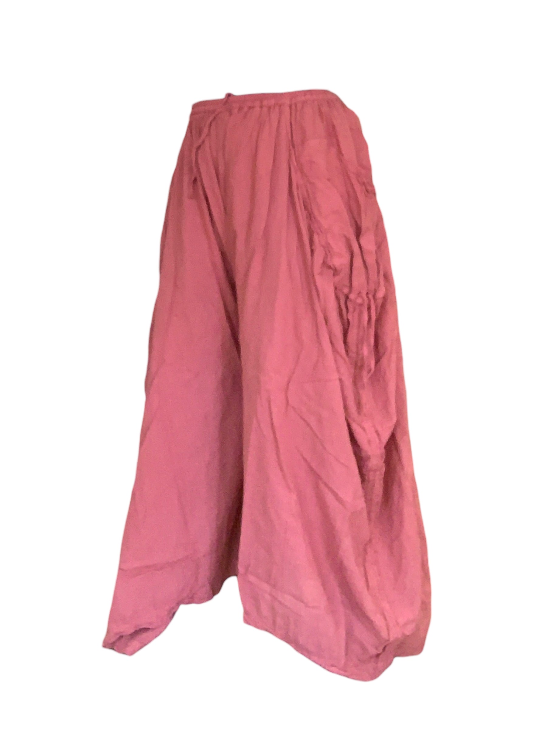Watermelon Cotton Voile Tashi Versatile Pants/Skirt by Creative Design – Handmade ethical Pants/Skirt from sariKNOTsari using upcycled silk. Designed in Canada for travel and slow fashion, loved from Toronto to LA to Sydney. Featuring Zsiska, Bryn Walker and Artisan Leather coats by Rejean Pepin, Pepin designs