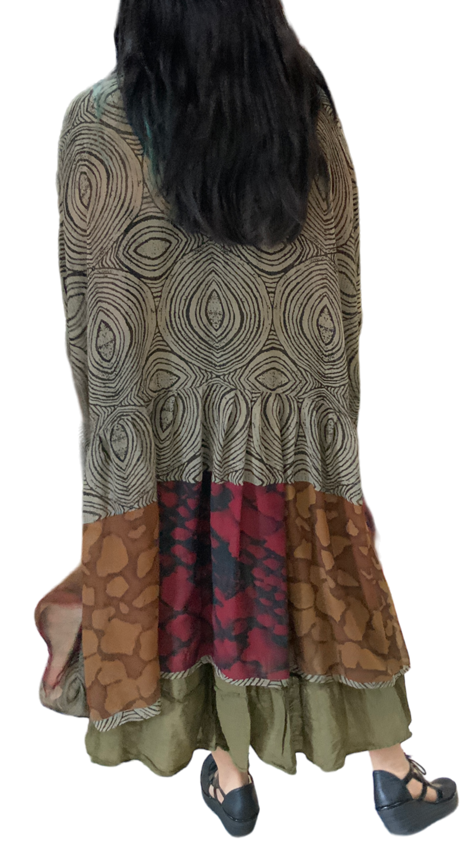 Black Cotton Voile Tiered Skirt by Creative Design – Handmade ethical Pants/Skirt from sariKNOTsari using upcycled silk. Designed in Canada for travel and slow fashion, loved from Toronto to LA to Sydney.
