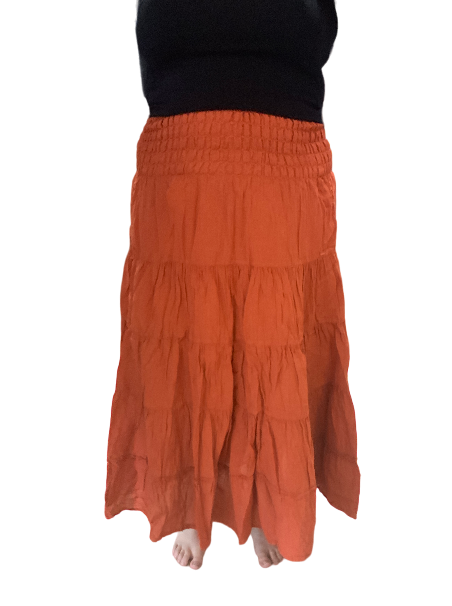 Burnt Orange Cotton Voile Tiered Skirt