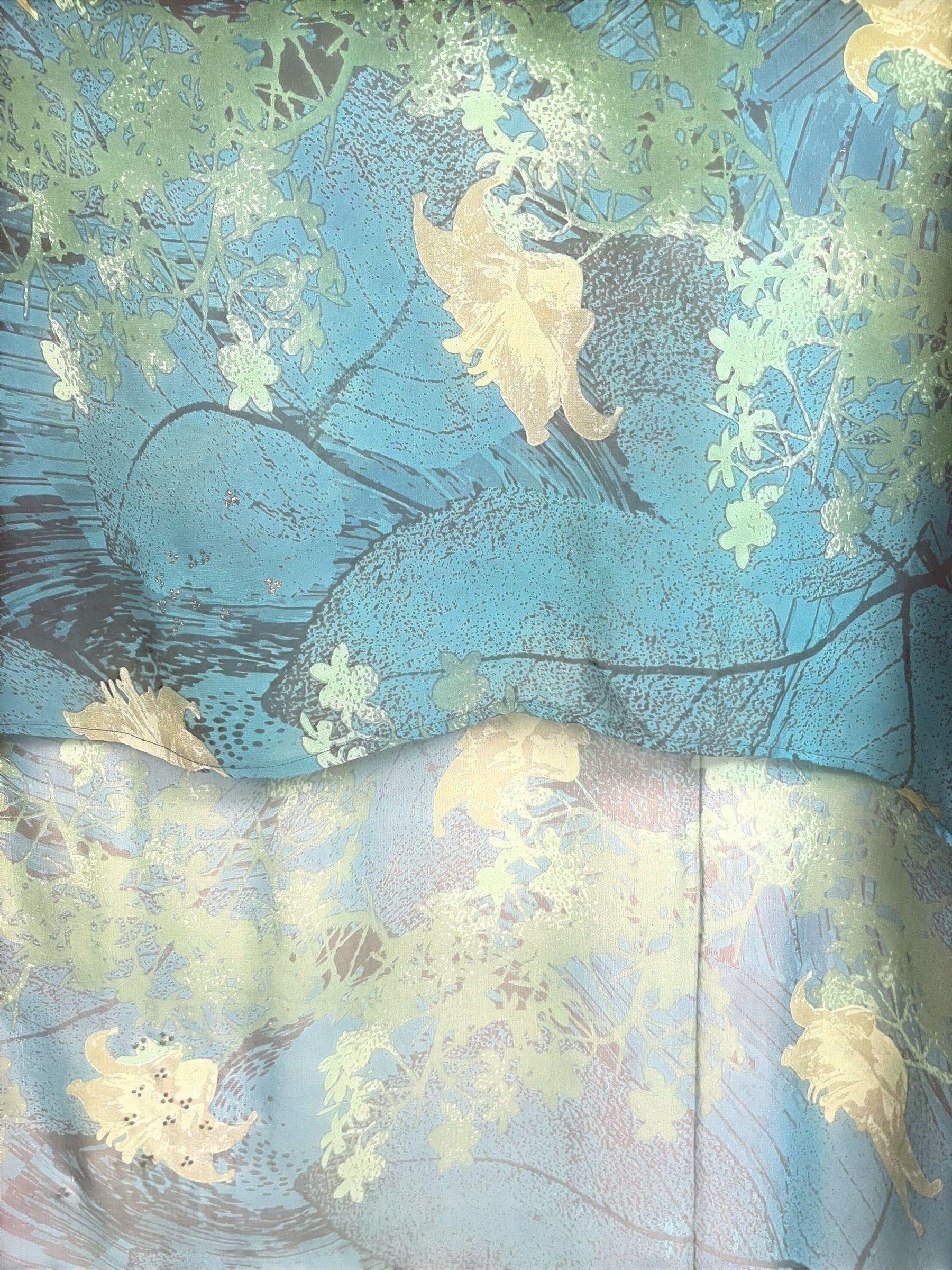 sariKNOTsari blue and green sheer silk hi-lo top with floral and leaf print