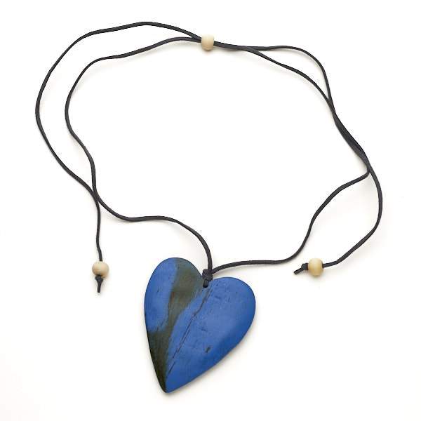 Blue Simple Wooden Heart Necklace - sariKNOTsari slow fashion bryn walker linen Hamilton sustainable fashion gifts sari not sari Hamilton Fair trade Ethical Artisan made Zero waste Up-cycled Slow Fashion Handmade GTA Toronto Copper Pure Upcycled vintage silk handmade recycled recycle copper pure silk travel clothing hamilton vacation cruisewear resortwear bathing suit bathingsuit vacation etsy silk clothing gifts gift dress top pants linen bryn walker alive intentions kaarigar elephants