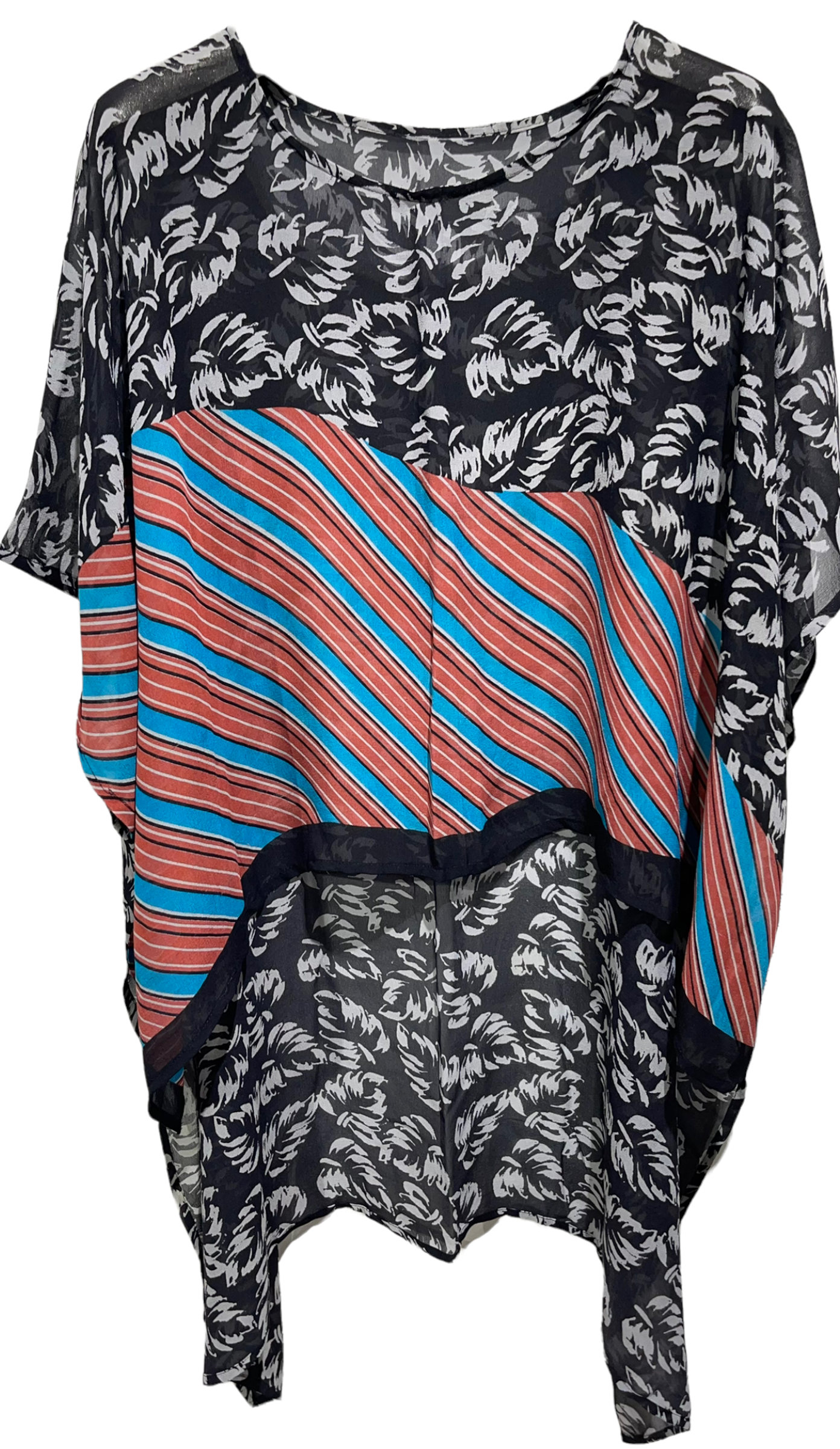 FINAL SALE PRG2217 Guinea Turaco Sheer Avatar Pure Silk Hi Lo Top