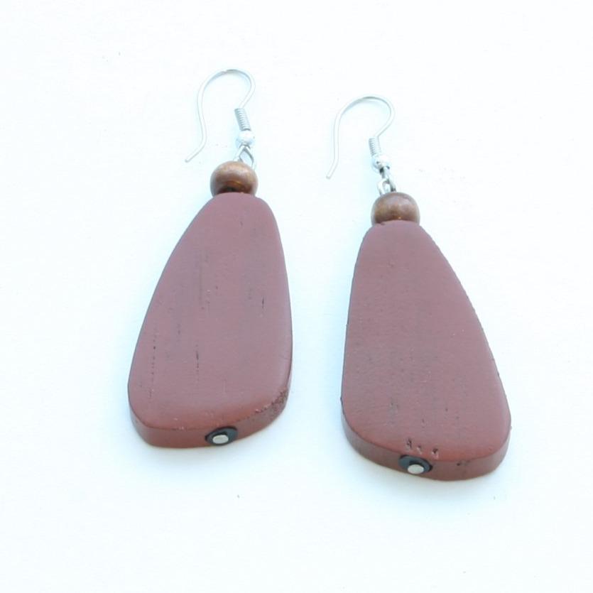Maroon Oblong Wooden Earrings - sariKNOTsari slow fashion bryn walker linen Hamilton sustainable fashion gifts sari not sari Hamilton Fair trade Ethical Artisan made Zero waste Up-cycled Slow Fashion Handmade GTA Toronto Copper Pure Upcycled vintage silk handmade recycled recycle copper pure silk travel clothing hamilton vacation cruisewear resortwear bathing suit bathingsuit vacation etsy silk clothing gifts gift dress top pants linen bryn walker alive intentions kaarigar elephants