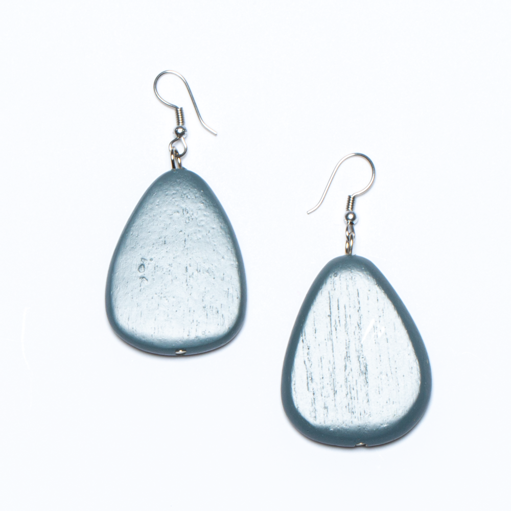 Grey Wooden Oval Earrings - sariKNOTsari slow fashion bryn walker linen Hamilton sustainable fashion gifts sari not sari Hamilton Fair trade Ethical Artisan made Zero waste Up-cycled Slow Fashion Handmade GTA Toronto Copper Pure Upcycled vintage silk handmade recycled recycle copper pure silk travel clothing hamilton vacation cruisewear resortwear bathing suit bathingsuit vacation etsy silk clothing gifts gift dress top pants linen bryn walker alive intentions kaarigar elephants