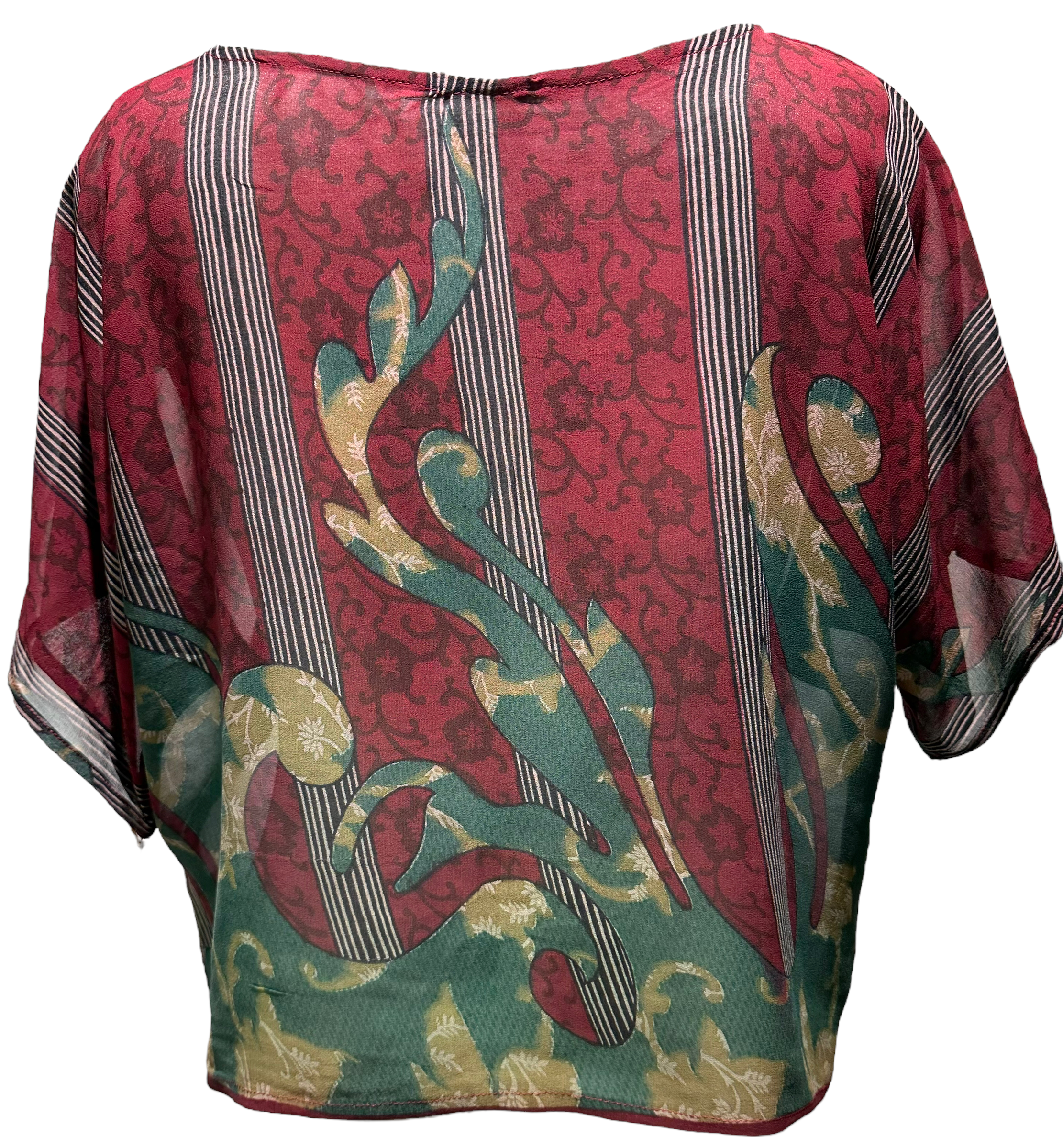 PRG2810 Sheer Pure Silk Boxy Top - sariKNOTsari slow fashion bryn walker sorry not sorry linen Hamilton sustainable fashion gifts sari not sari Hamilton Fair trade Ethical Artisan made Zero waste Up-cycled Slow Fashion Handmade GTA Toronto Copper Pure Upcycled vintage silk handmade recycled recycle copper pure silk travel clothing hamilton vacation cruisewear resortwear bathing suit bathingsuit vacation etsy silk clothing gifts gift dress top pants linen bryn walker alive intentions kaarigar elephants