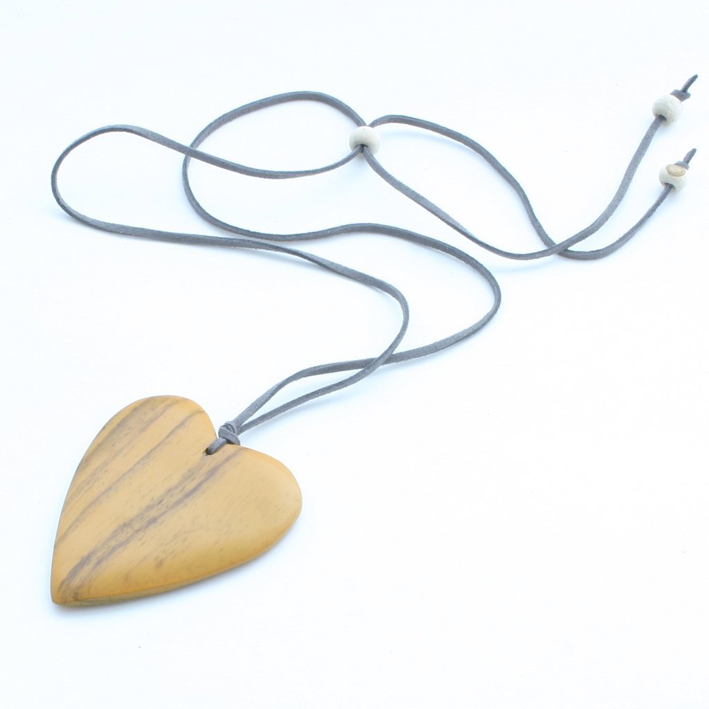 Mustard Simple Wooden Heart Necklace - sariKNOTsari slow fashion bryn walker linen Hamilton sustainable fashion gifts sari not sari Hamilton Fair trade Ethical Artisan made Zero waste Up-cycled Slow Fashion Handmade GTA Toronto Copper Pure Upcycled vintage silk handmade recycled recycle copper pure silk travel clothing hamilton vacation cruisewear resortwear bathing suit bathingsuit vacation etsy silk clothing gifts gift dress top pants linen bryn walker alive intentions kaarigar elephants