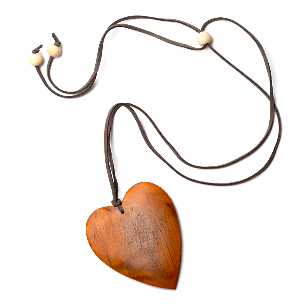 Orange Simple Wooden Heart Necklace - sariKNOTsari slow fashion bryn walker linen Hamilton sustainable fashion gifts sari not sari Hamilton Fair trade Ethical Artisan made Zero waste Up-cycled Slow Fashion Handmade GTA Toronto Copper Pure Upcycled vintage silk handmade recycled recycle copper pure silk travel clothing hamilton vacation cruisewear resortwear bathing suit bathingsuit vacation etsy silk clothing gifts gift dress top pants linen bryn walker alive intentions kaarigar elephants