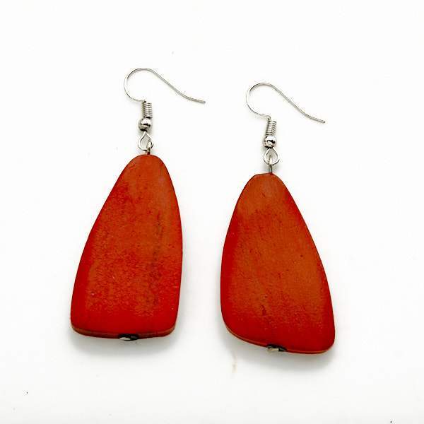 Red Oblong Wooden Earrings - sariKNOTsari slow fashion bryn walker linen Hamilton sustainable fashion gifts sari not sari Hamilton Fair trade Ethical Artisan made Zero waste Up-cycled Slow Fashion Handmade GTA Toronto Copper Pure Upcycled vintage silk handmade recycled recycle copper pure silk travel clothing hamilton vacation cruisewear resortwear bathing suit bathingsuit vacation etsy silk clothing gifts gift dress top pants linen bryn walker alive intentions kaarigar elephants