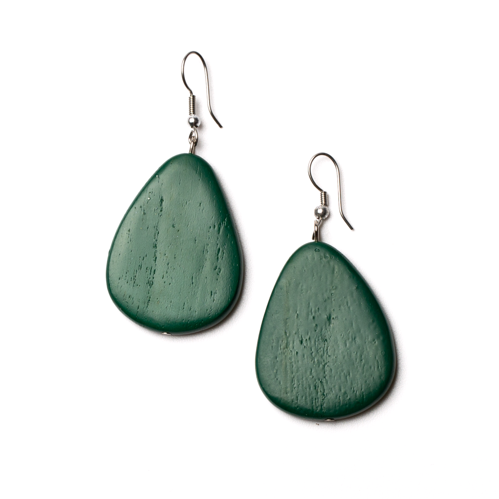 Dark Green Oval Wooden Earrings - sariKNOTsari slow fashion bryn walker linen Hamilton sustainable fashion gifts sari not sari Hamilton Fair trade Ethical Artisan made Zero waste Up-cycled Slow Fashion Handmade GTA Toronto Copper Pure Upcycled vintage silk handmade recycled recycle copper pure silk travel clothing hamilton vacation cruisewear resortwear bathing suit bathingsuit vacation etsy silk clothing gifts gift dress top pants linen bryn walker alive intentions kaarigar elephants