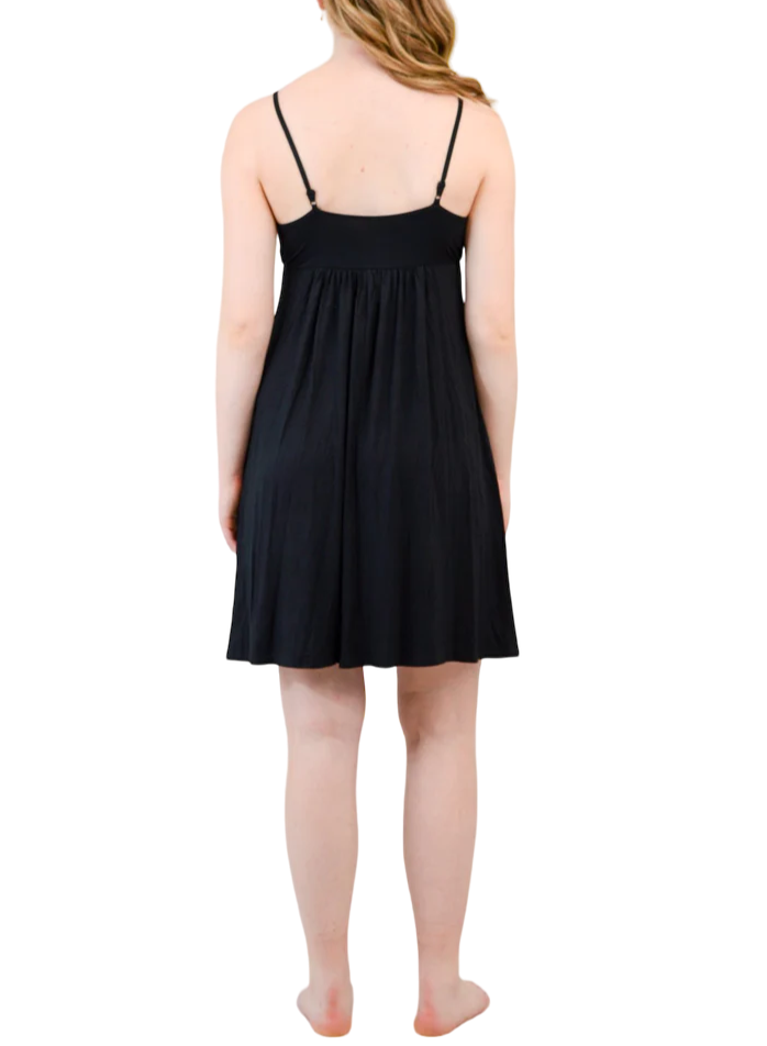Black Bamboo Mina Slip Dress by Blue Sky Clothing Co – Handmade ethical Dress from sariKNOTsari using upcycled silk. Designed in Canada for travel and slow fashion, loved from Toronto to LA to Sydney.