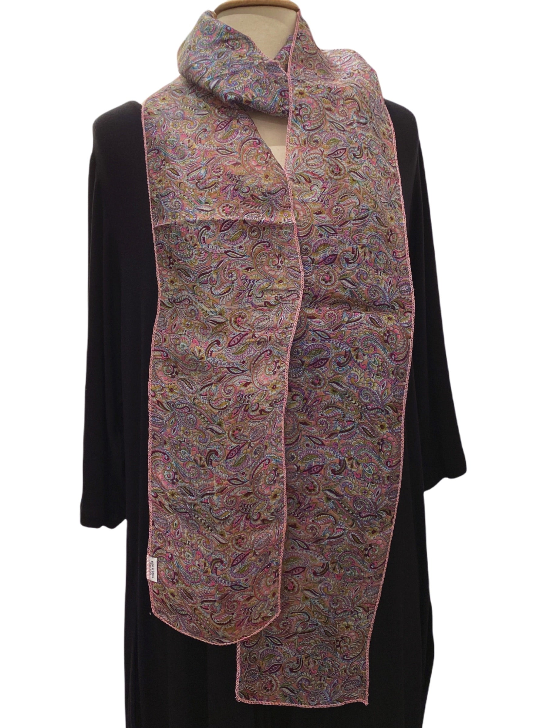 Sunrise "Silky" Long Scarf, Sash or Headband - sariKNOTsari slow fashion bryn walker linen Hamilton sustainable fashion gifts sari not sari Hamilton Fair trade Ethical Artisan made Zero waste Up-cycled Slow Fashion Handmade GTA Toronto Copper Pure Upcycled vintage silk handmade recycled recycle copper pure silk travel clothing hamilton vacation cruisewear resortwear bathing suit bathingsuit vacation etsy silk clothing gifts gift dress top pants linen bryn walker alive intentions kaarigar elephants