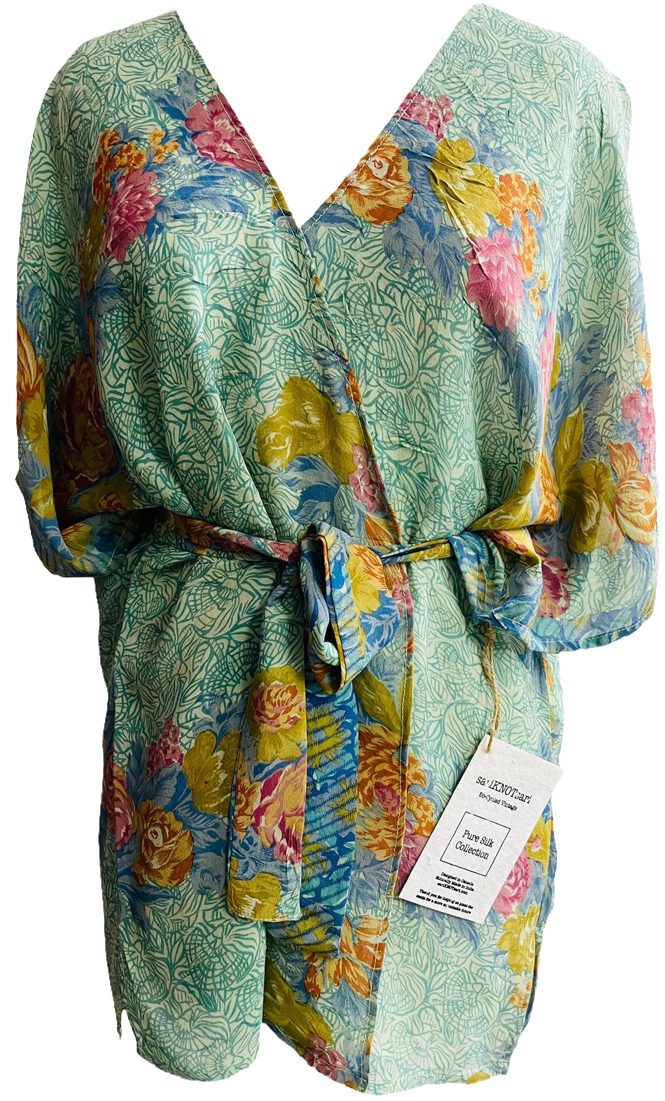 Fox Sheer Avatar Pure Silk Kimono-Sleevedd Jacket with Belt