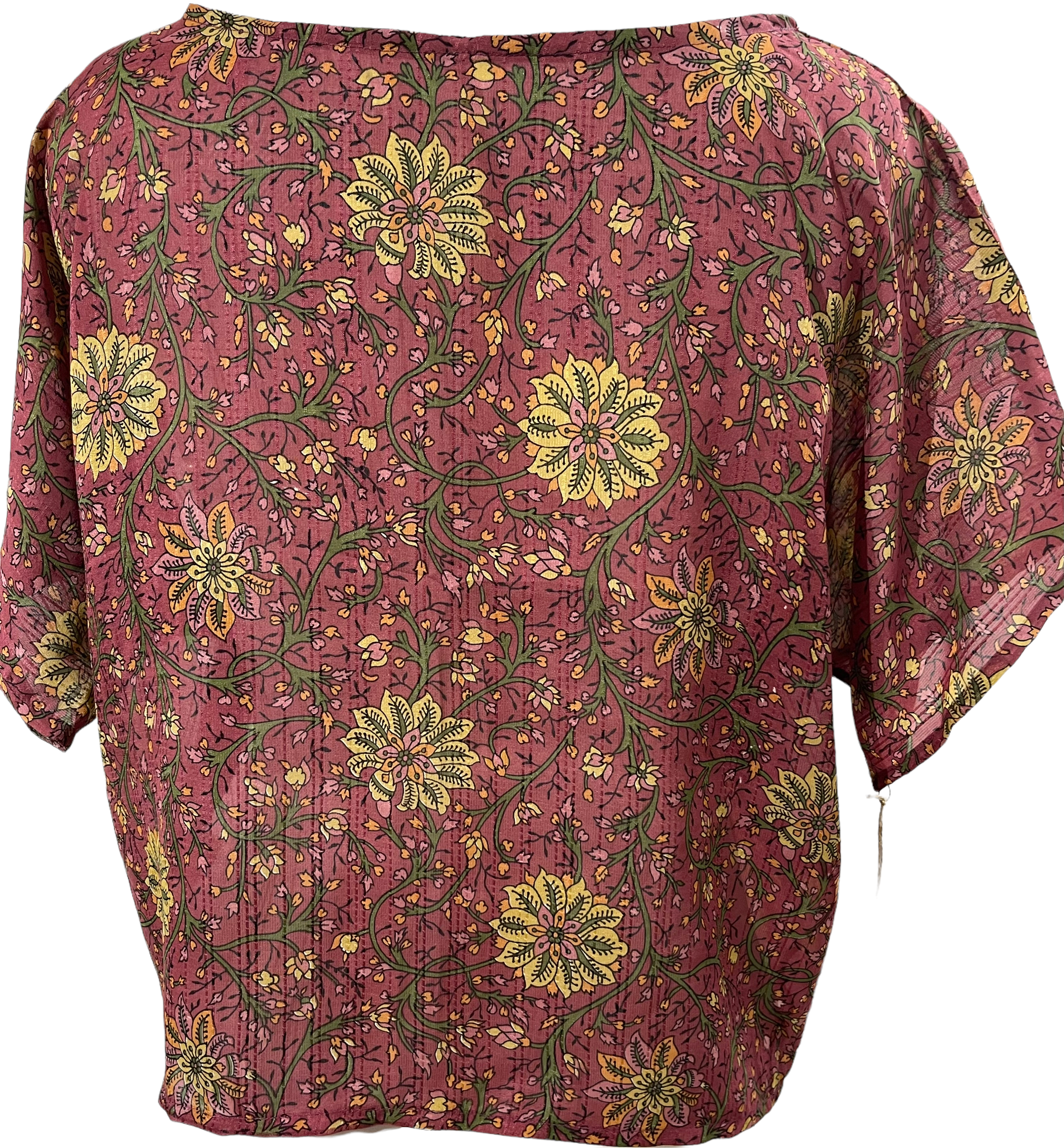 PRG1664 Cressida Sheer Pure Silk Boxy Top - sariKNOTsari slow fashion bryn walker linen Hamilton sustainable fashion gifts sari not sari Hamilton Fair trade Ethical Artisan made Zero waste Up-cycled Slow Fashion Handmade GTA Toronto Copper Pure Upcycled vintage silk handmade recycled recycle copper pure silk travel clothing hamilton vacation cruisewear resortwear bathing suit bathingsuit vacation etsy silk clothing gifts gift dress top pants linen bryn walker alive intentions kaarigar elephants