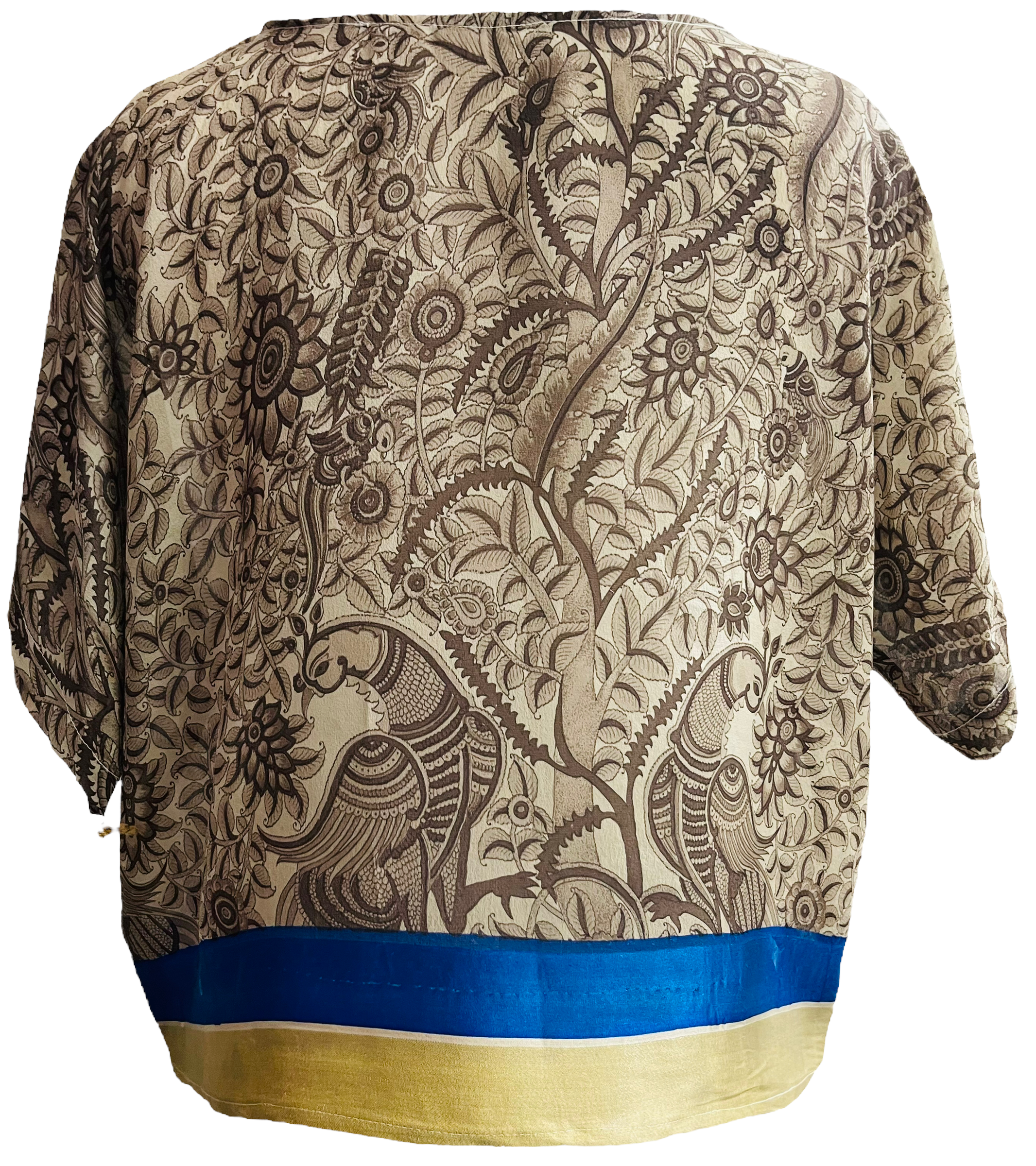 PRG760 Whitefish Pure Silk Boxy Top - sariKNOTsari slow fashion bryn walker linen Hamilton sustainable fashion gifts sari not sari Hamilton Fair trade Ethical Artisan made Zero waste Up-cycled Slow Fashion Handmade GTA Toronto Copper Pure Upcycled vintage silk handmade recycled recycle copper pure silk travel clothing hamilton vacation cruisewear resortwear bathing suit bathingsuit vacation etsy silk clothing gifts gift dress top pants linen bryn walker alive intentions kaarigar elephants