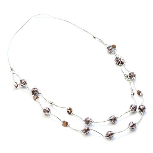Brown Wrapped Pearl Bead Necklace